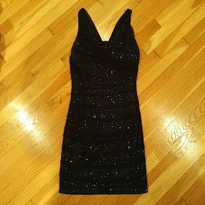 Blue sequin dress/mesh overlay